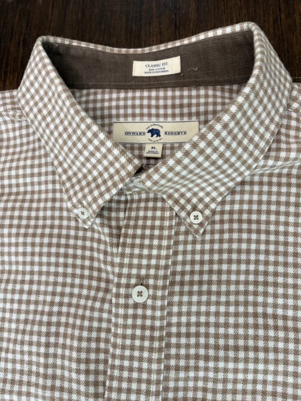 Onward Reserve Shirt Men's XL Brown Flannel Button Down Cotton Classic Fit